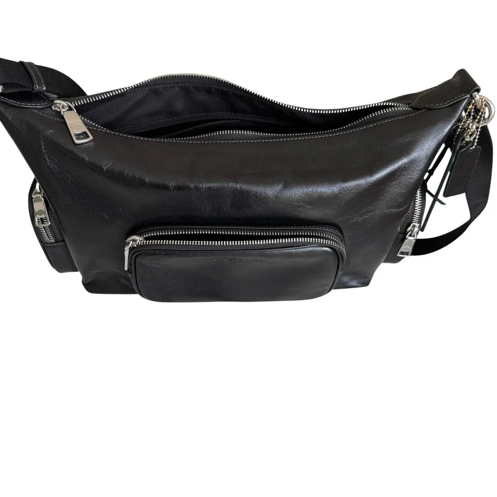 Coach Finn Crossbody Bag CDY58 Pockets And Charms Silver Shiny Black
